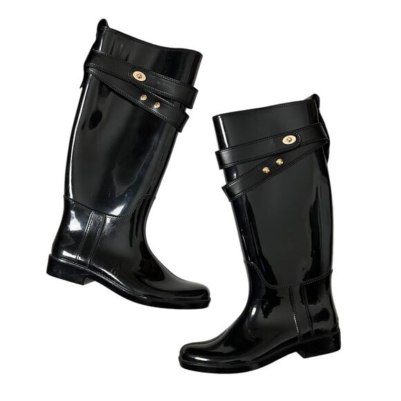 coach talia black tall rain rubber boots - Picture 1 of 10